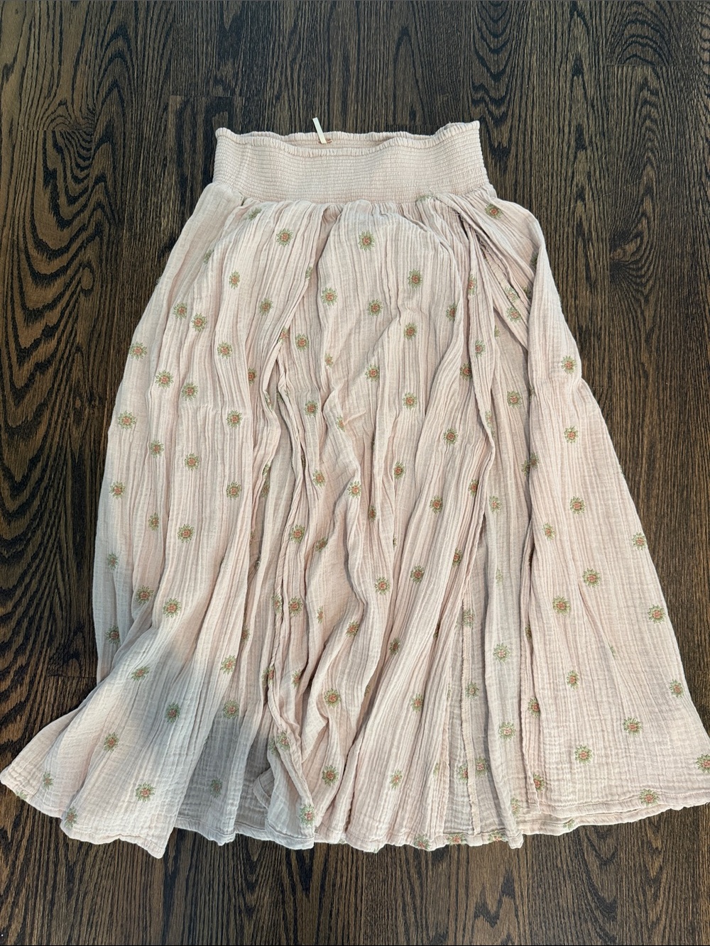 Free People Blush Pink Embroidered Floral Slit Maxi Skirt